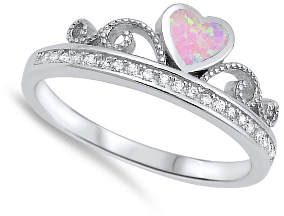Pink Lab Opal Heart Swirl Promise Love Cute Ring Sterling Silver Band Sizes 4-10