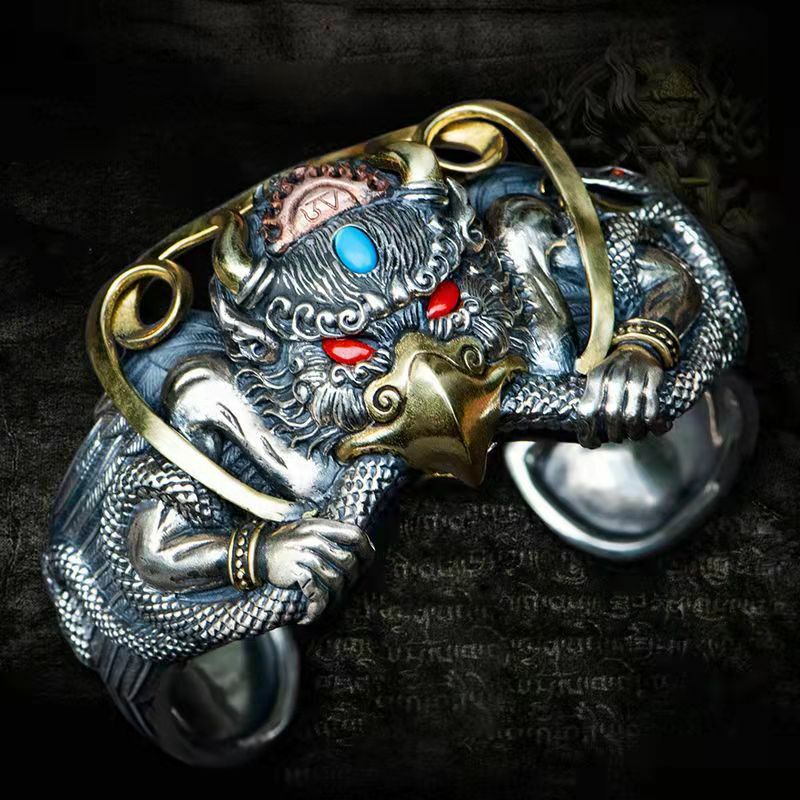 Garuda w/ Snake Stainless Steel Brass Copper Stones Ancient Hindu Bracelet