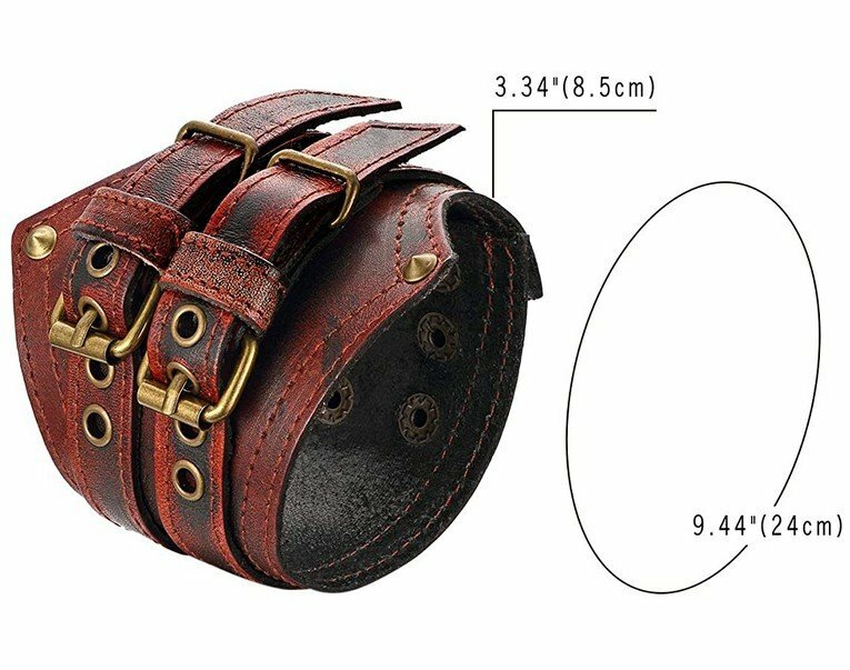 Mens Wide Large Gothic Leather Strap Bangle Cuff Bangle Bracelet Wristband 85MM