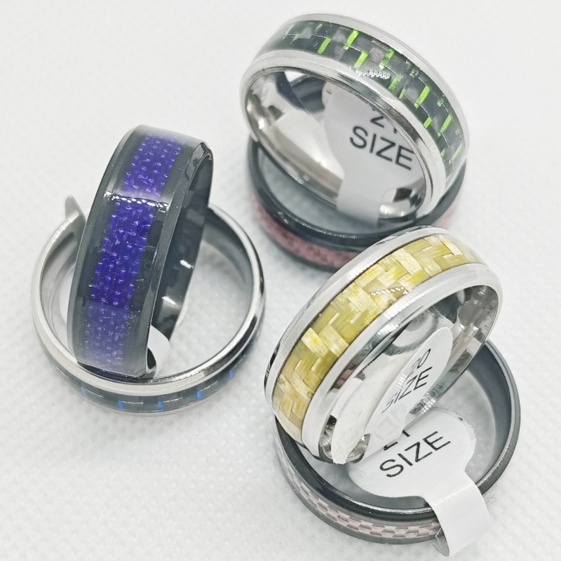 36 Pcs 8mm Carbon Fiber Stainless Steel Rings Inner Arc Unisex Stackable Jewelry