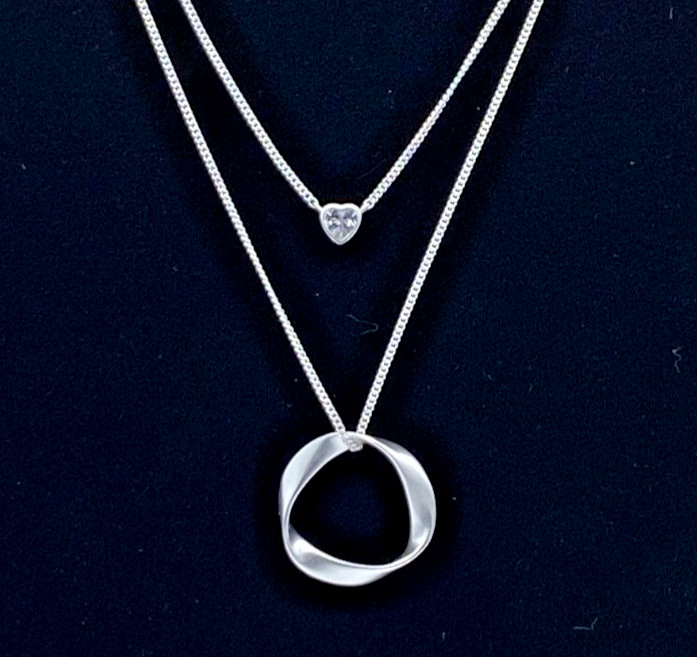 Sterling Silver 925 Layered CZ Heart Pendant Necklace 16” + 3” Extender NWT