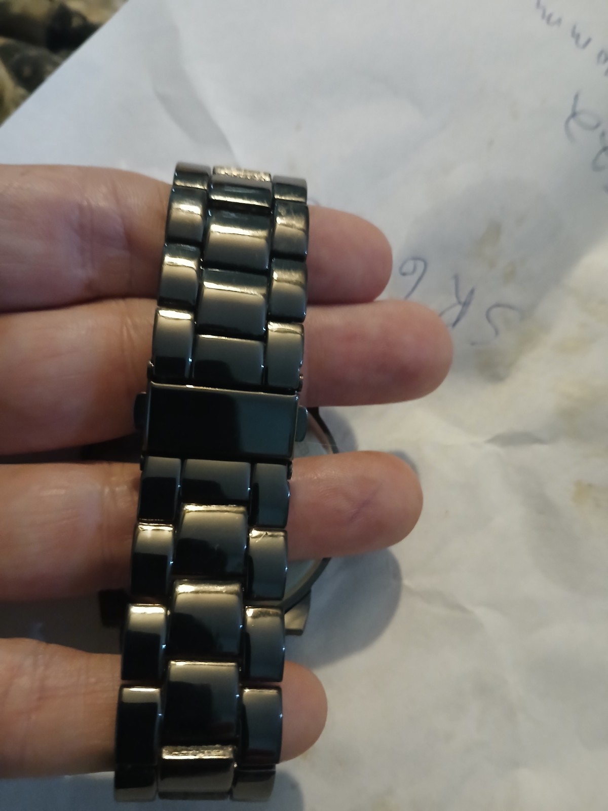 Accutime Watch Corp Men’s 8” Black Watch Metal BAND AND STONES