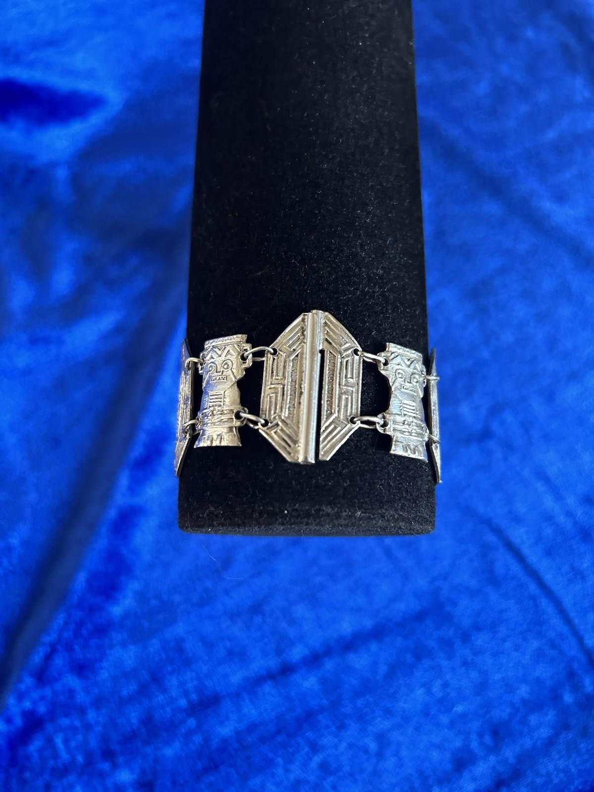 Vintage Estate Sterling Silver Inca Guardians Panel Bracelet Handmade Peru Old