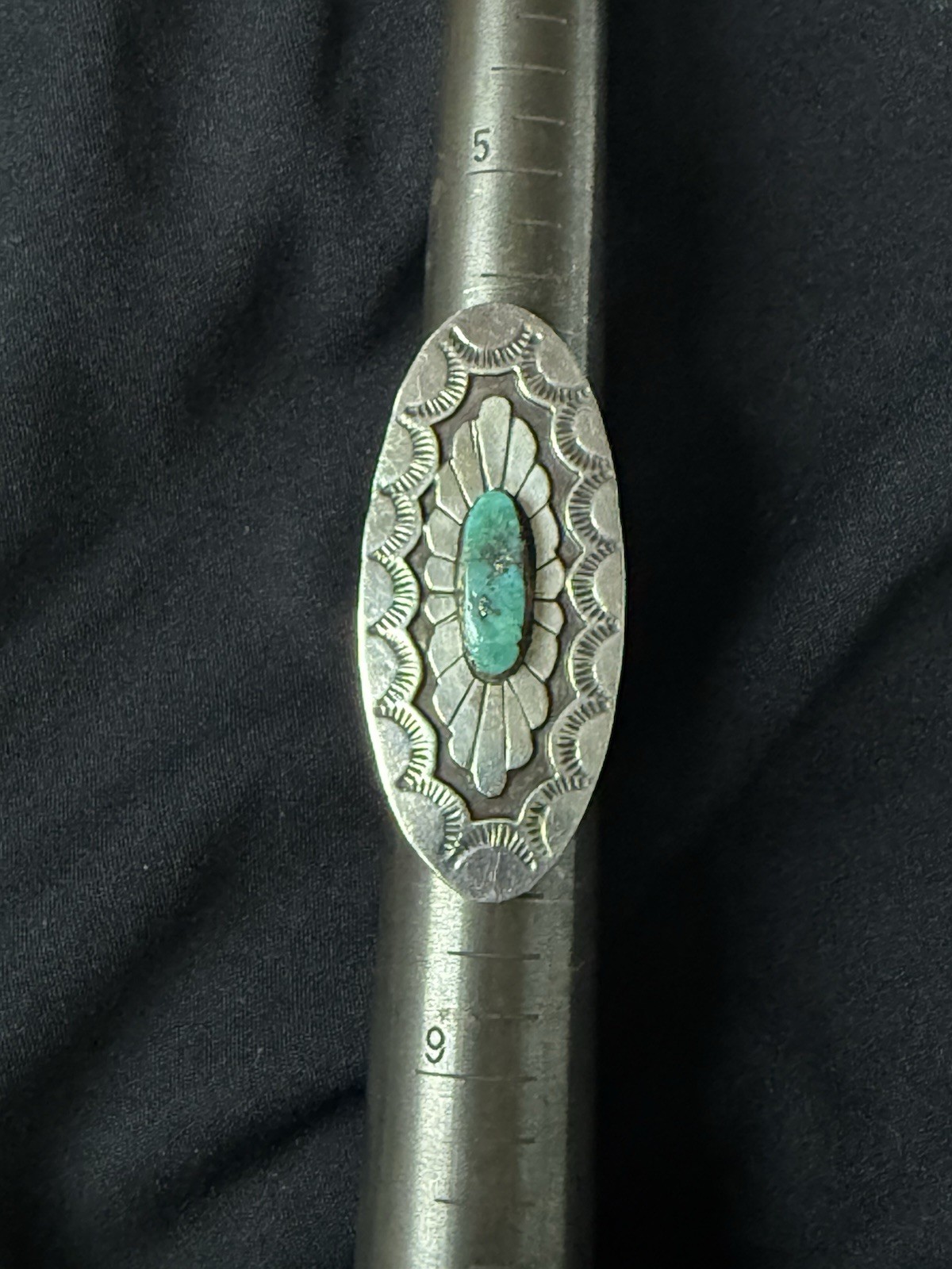BEAUTIFUL Navajo KIRK SMITH KS Sterling Silver Turquoise Concho Statement Ring 7