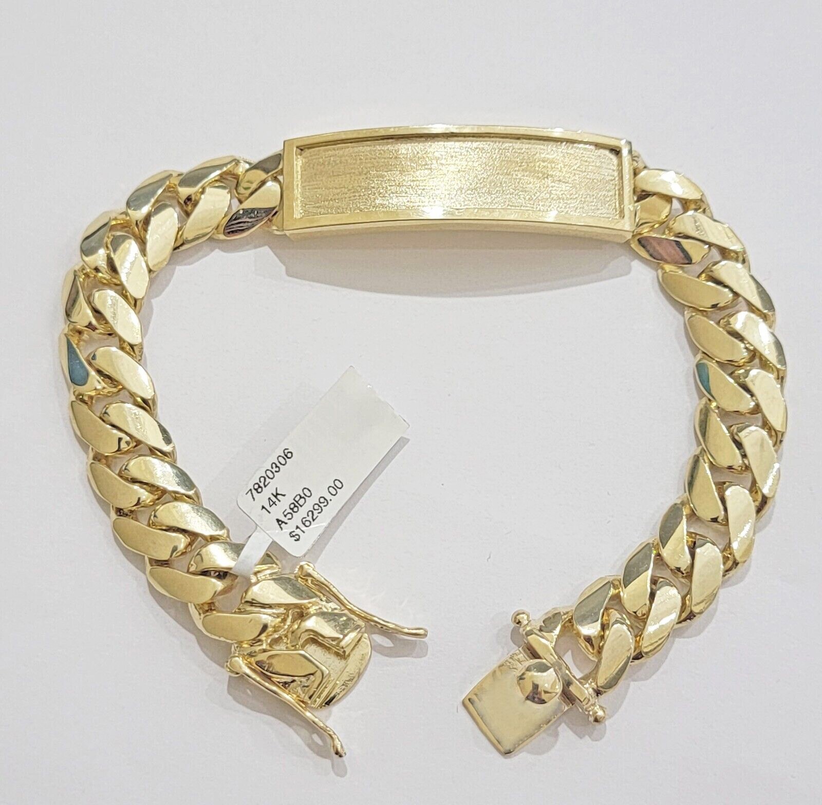 14k Yellow Gold ID Bracelet Miami Cuban Solid link 10mm Name Plate 8″ Box Lock