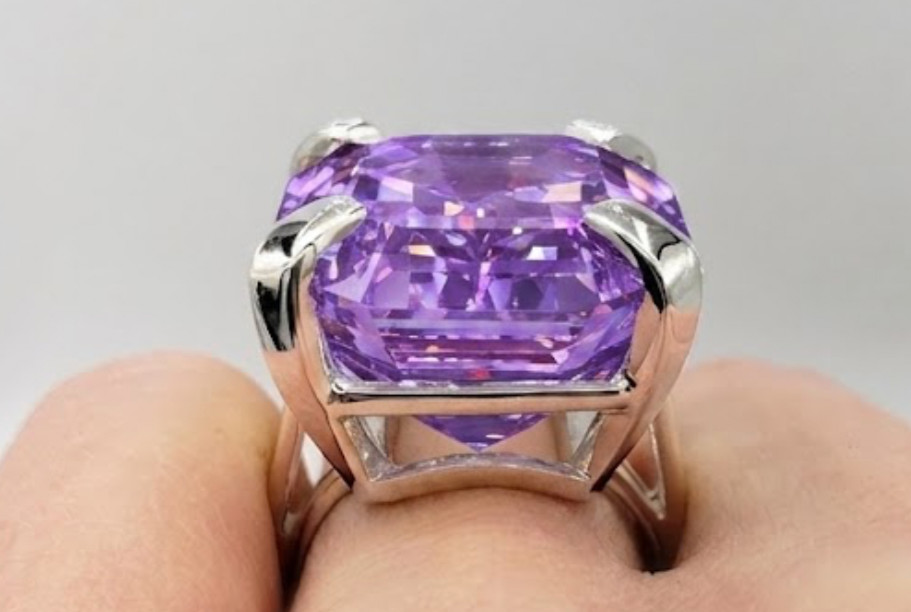 925 Silver, Purple Diamond Solitaire Ring, 10.90 Ct Certified Treated-Great Look