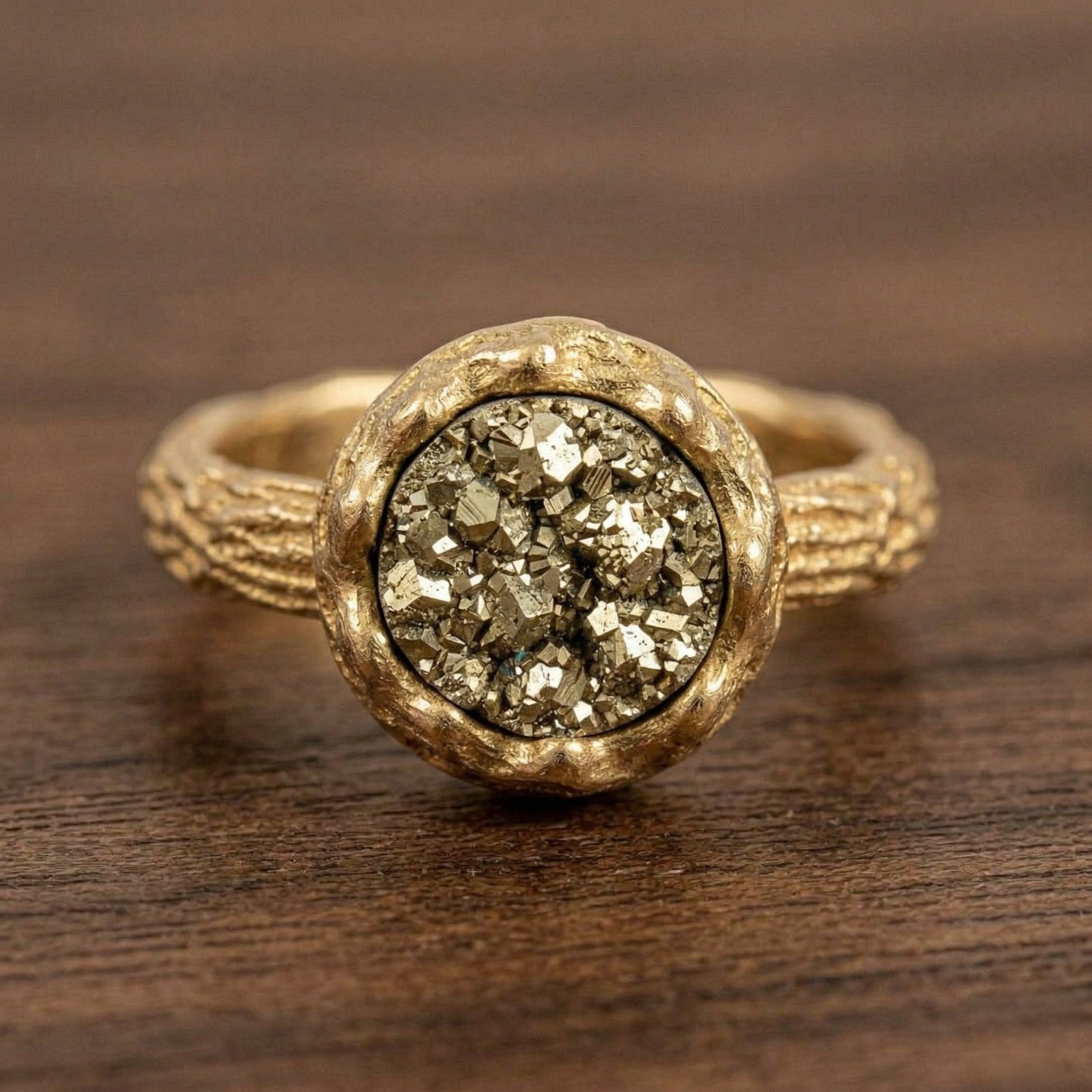 Raw Pyrite Ring , Druzy Pyrite Statement Ring, Rustic Textured Band Ring