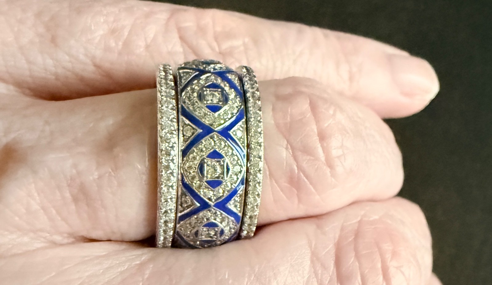 Hidalgo (Dark Blue Ring Only) Sterling, Enamel & CZ Stack/Band Ring Size 8