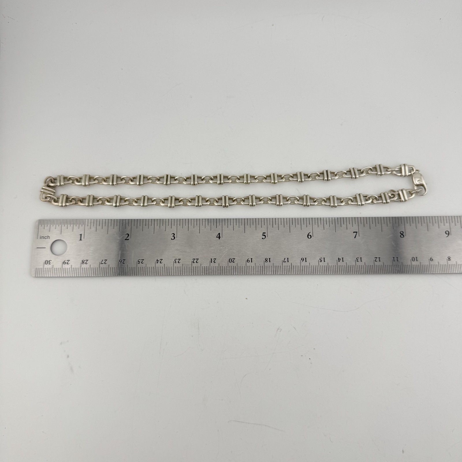Vintage 925 Sterling Silver Bar Link Chain Necklace 17.75” 40g