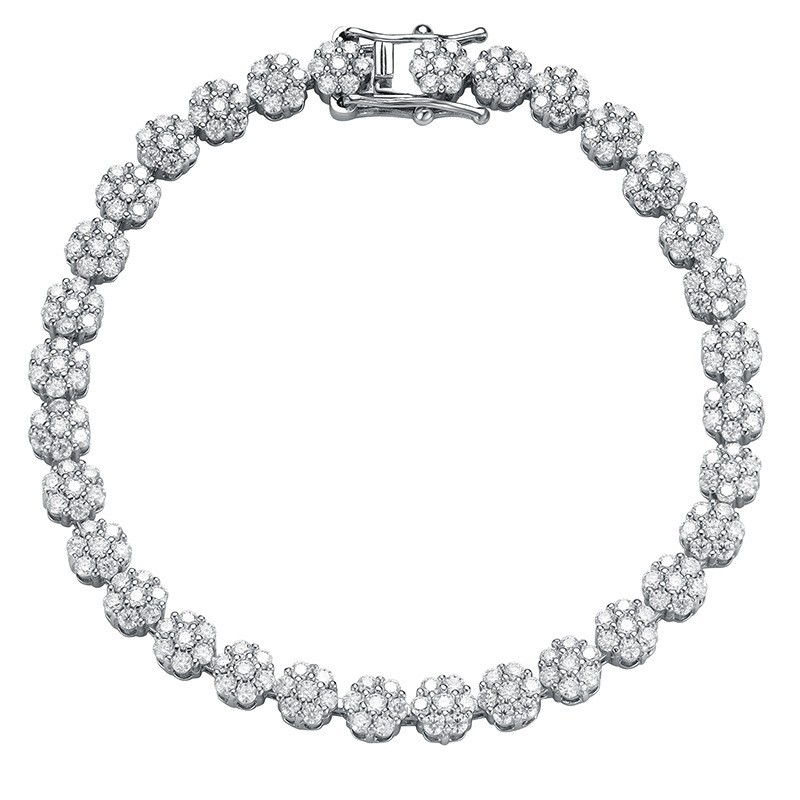 Real D Color Moissanite plum blossom Tennis Chain Bracelet 925 Sterling Silver