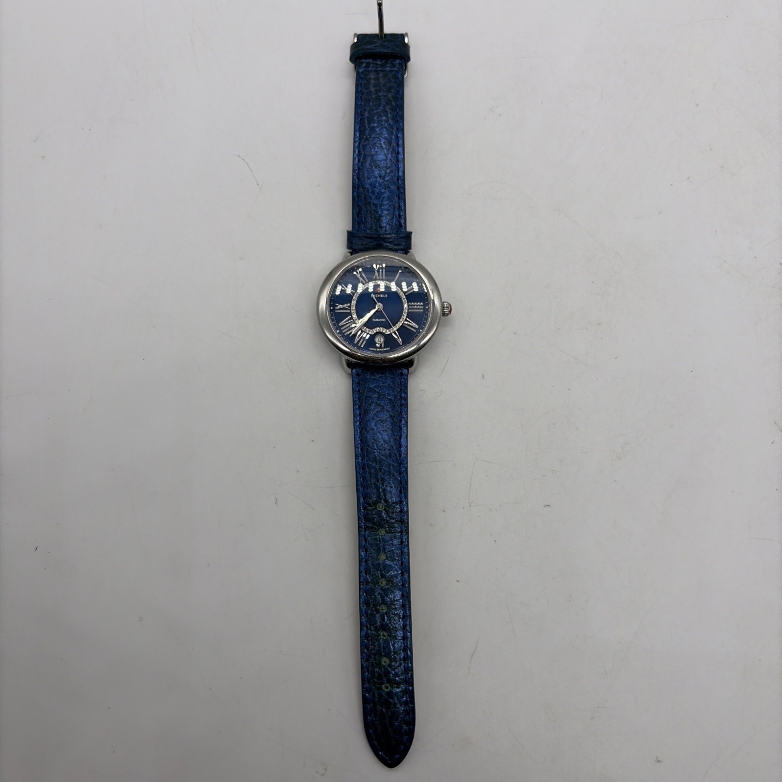 Michele Serein Diamond Watch Ocean blue Dial Genuine Leather Band MW21B00A0964