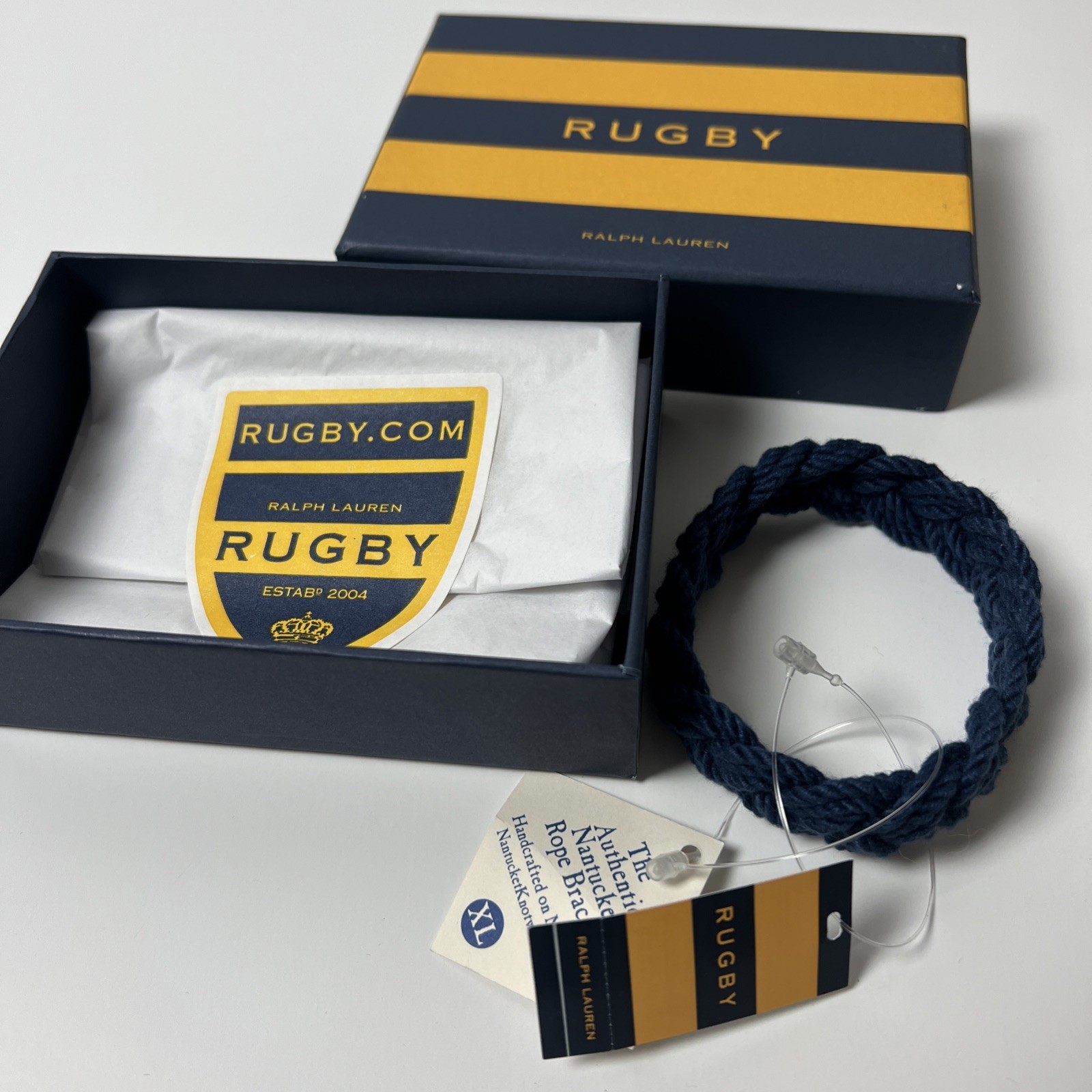 Polo Ralph Lauren Rugby Nantucket Rope Bracelet NAVY BLUE XL 7.5” W Box Tags New