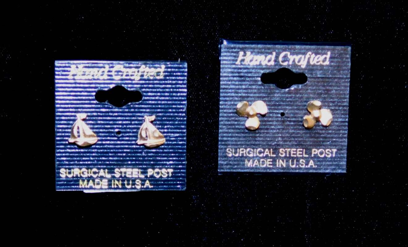 NOS Pierced Vintage Earring LOT Nautical Theme G/T Sailing Boating Propeller USA