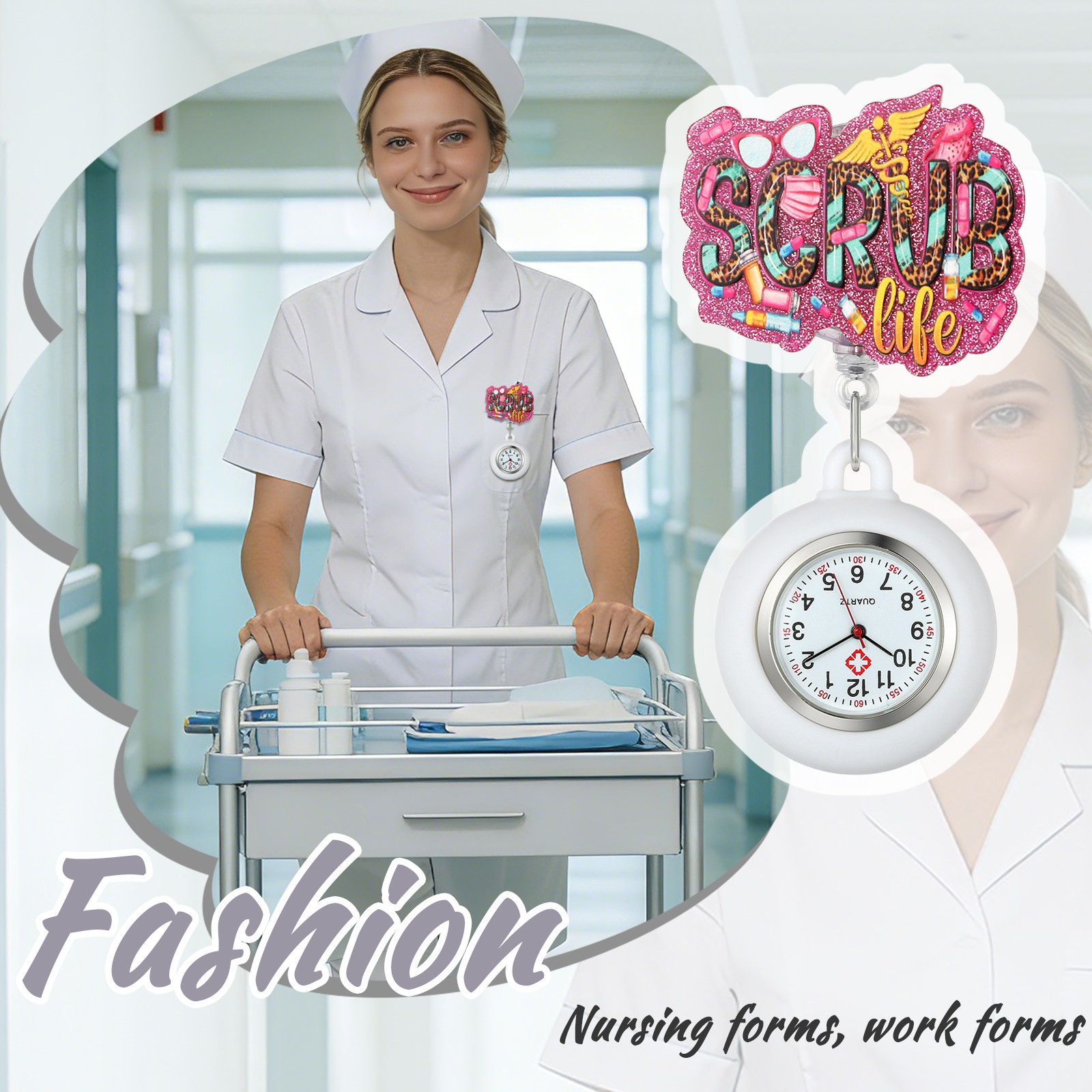 Funny Cartoon Medical Clip On Pocket Watch Silicone Stretchable Fob Nurse Watch
