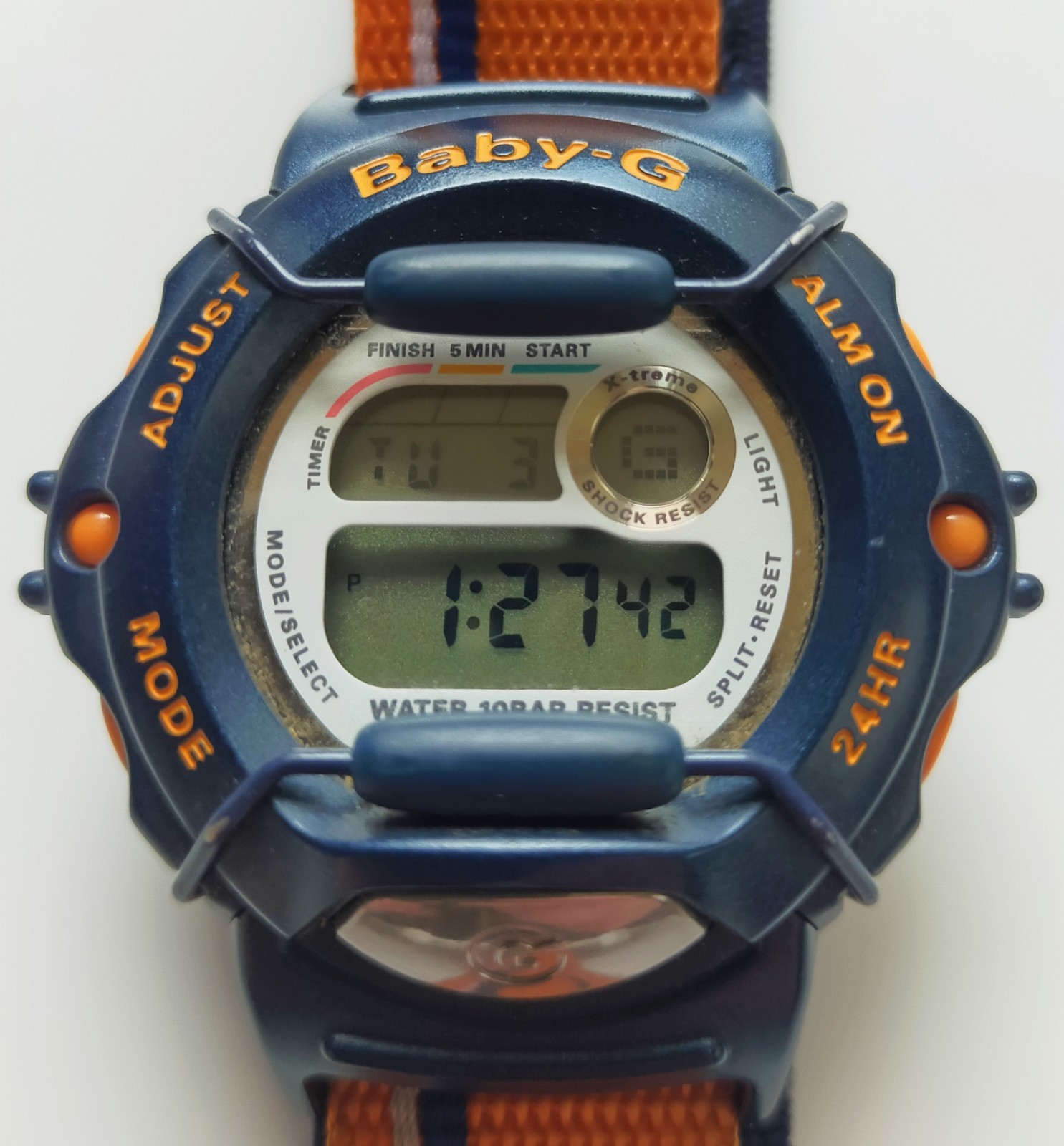 Casio Baby-G X-treme BGX-100 Module 1359 Digital Watch Navy Orange Strap