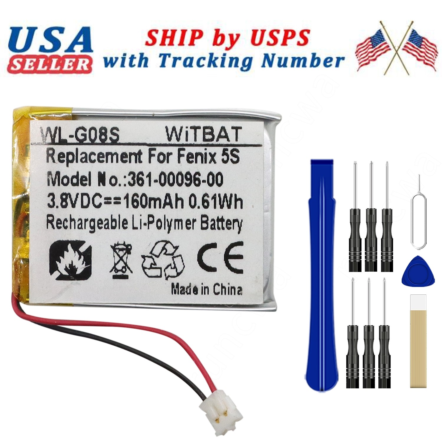 160mAH new Battery 361-00096-00 For Garmin Fenix 5S Fenix 5S Plus Smart watch