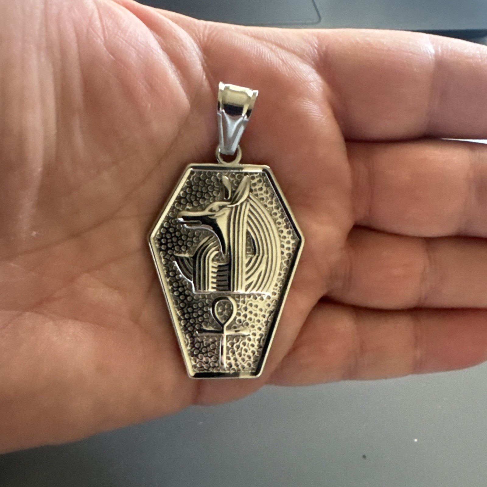 Ancient Egyptian Mythology Sarcophagus Pendant Stainless Steel 24” Chain Ankh
