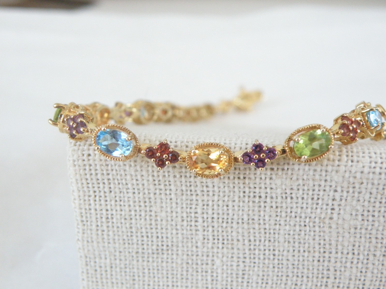 Zales 18K Gold on Sterling Silver 925 Multi Gemstone Tennis Bracelet Fits 7.5″