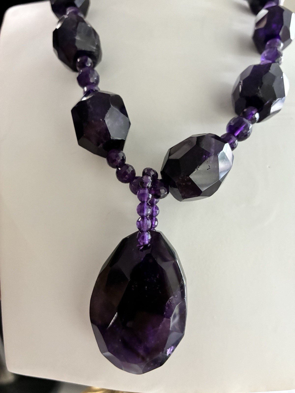 VTG 14K GOLD FILLED MASSIVE AMETHYST BEADED STATEMENT PENDANT NECKLACE 140g 20”