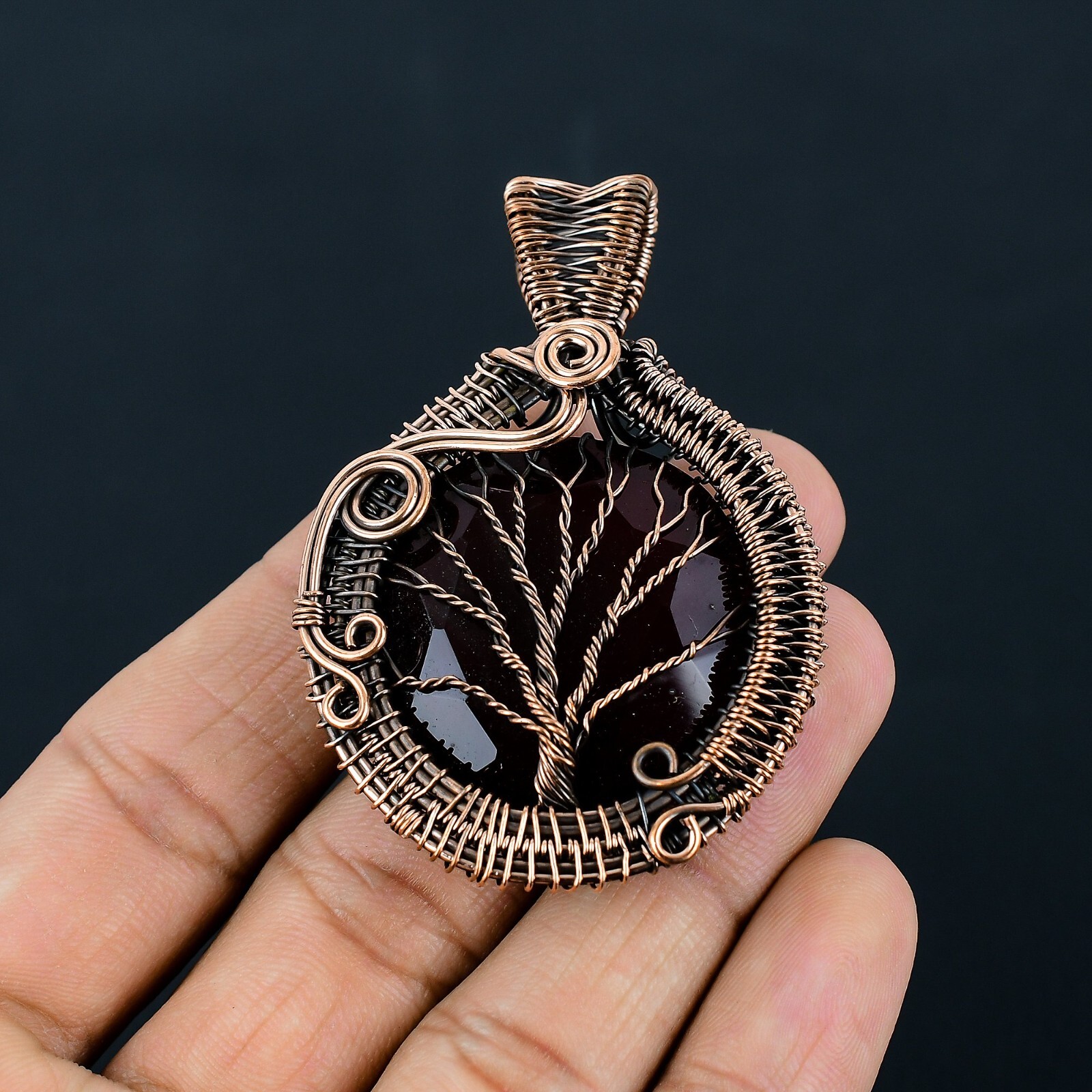 Tree Of Life Garnet Gemstone Copper Wire Wrapped Gift Pendant Jewelry LC-258