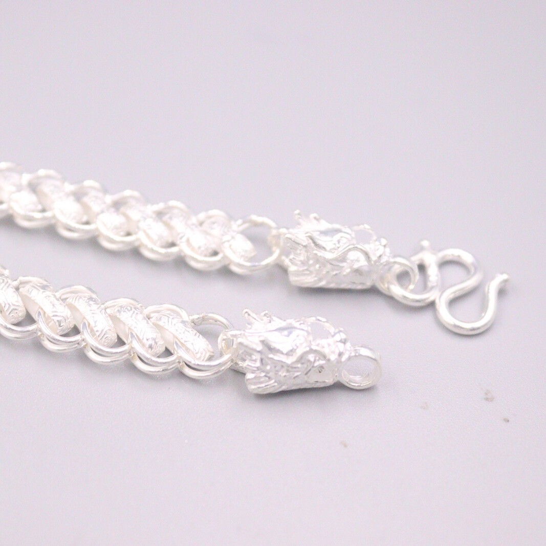 999 Real Silver Necklace For Men Women 9mm Dragon Head Circle Silver Chain