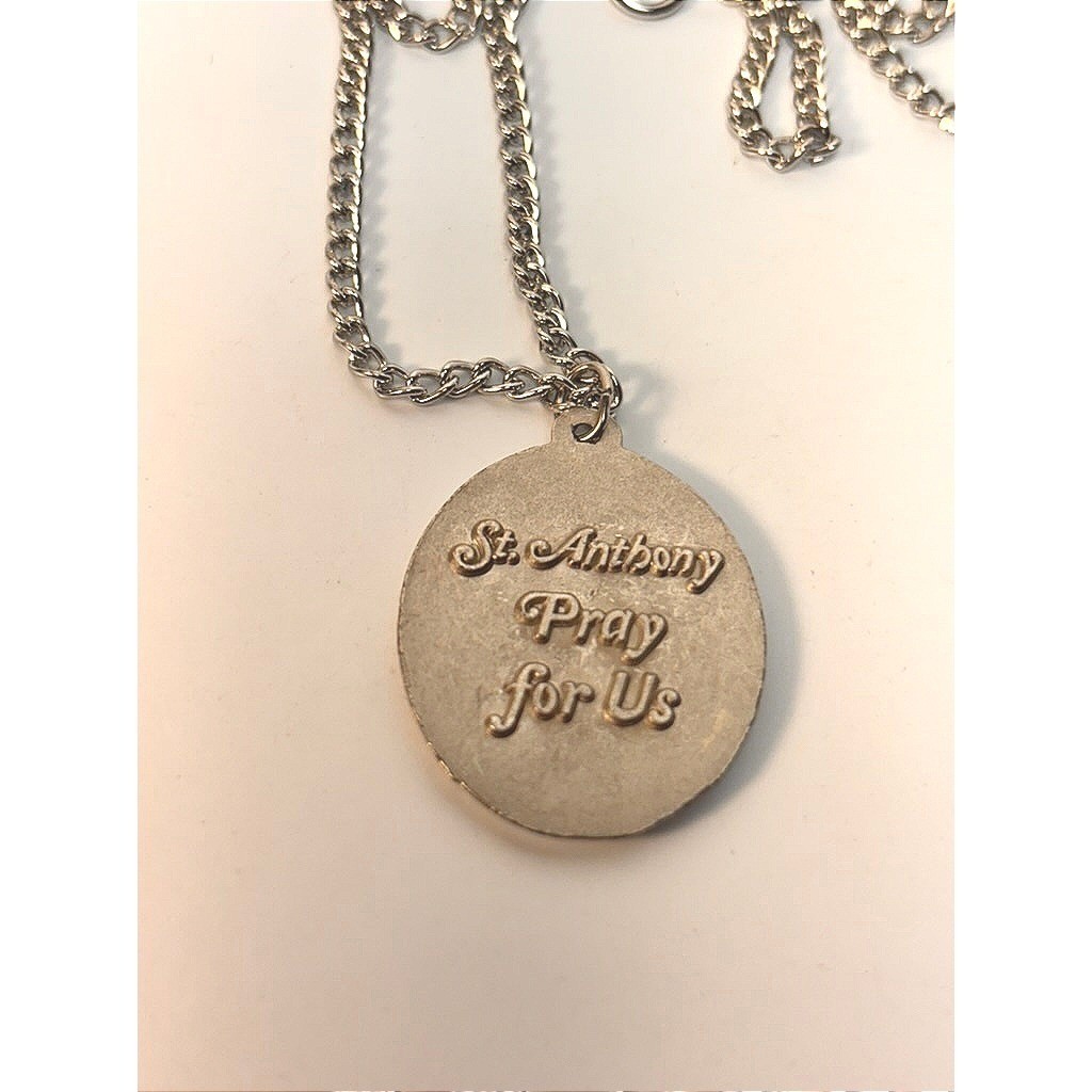 St. Anthony Religious Pendant Necklace Silver Tone Catholic Saint Medal
