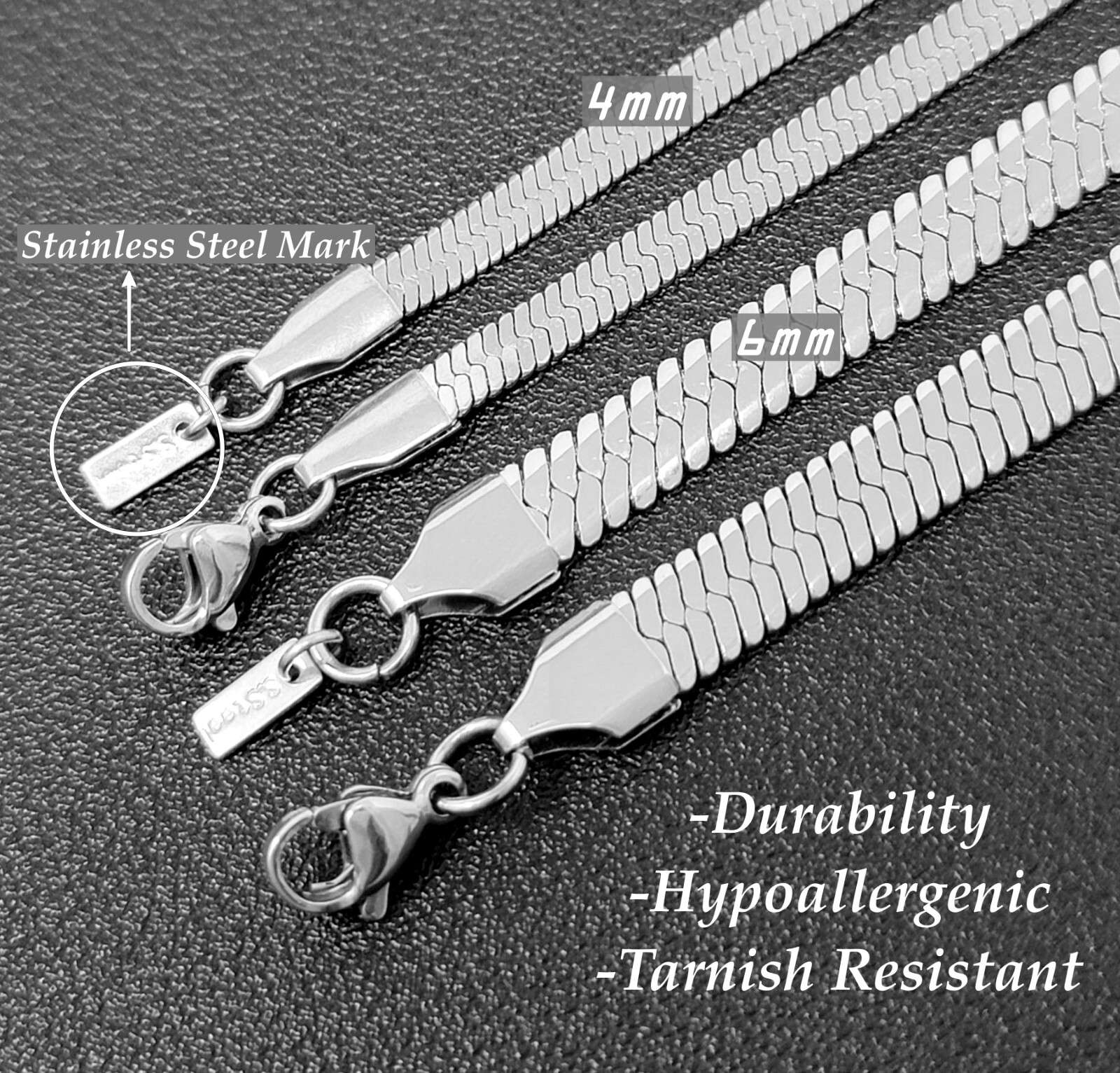 Wholesale Bulk 316L Stainless Steel Herringbone Chain 4mm, 6mm 14″-30″ Necklace