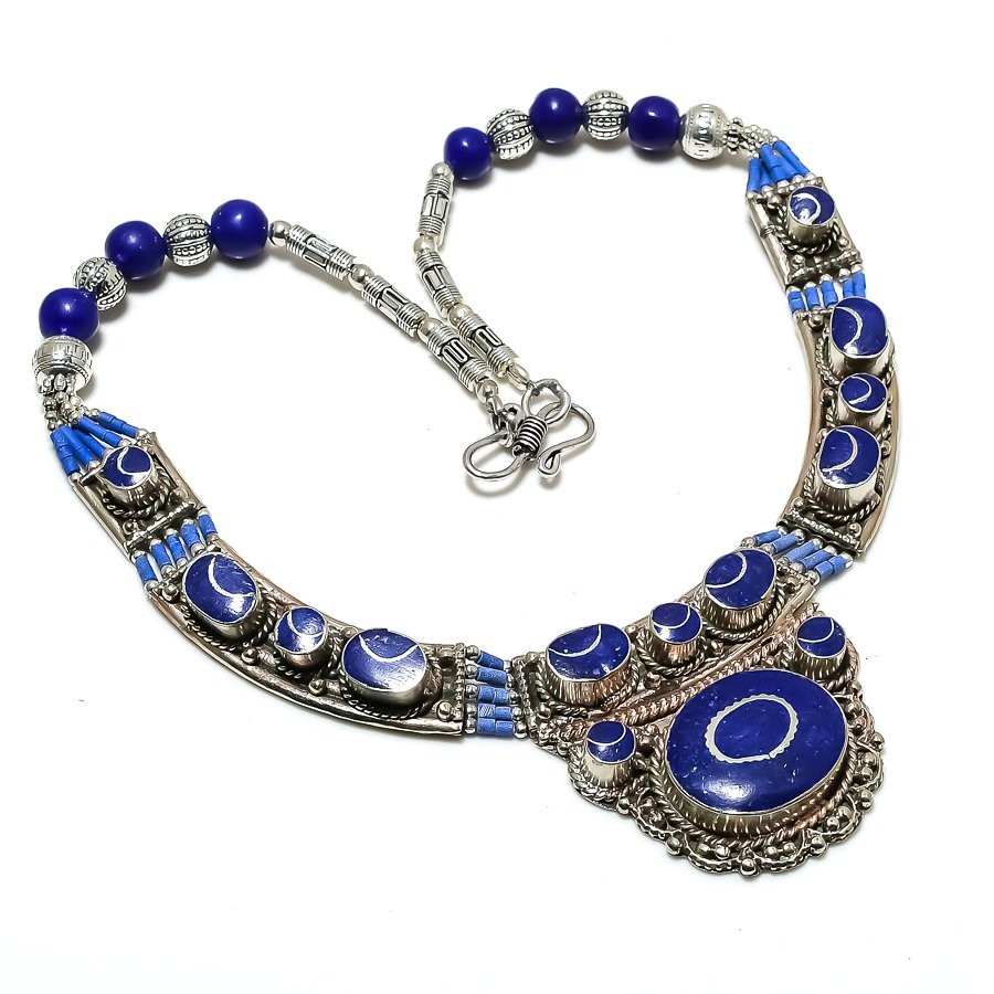 Lapis Lazuli Gemstone Bohemian Ethnic Tribal Jewelry Nepali Necklace 18″ SR 7325