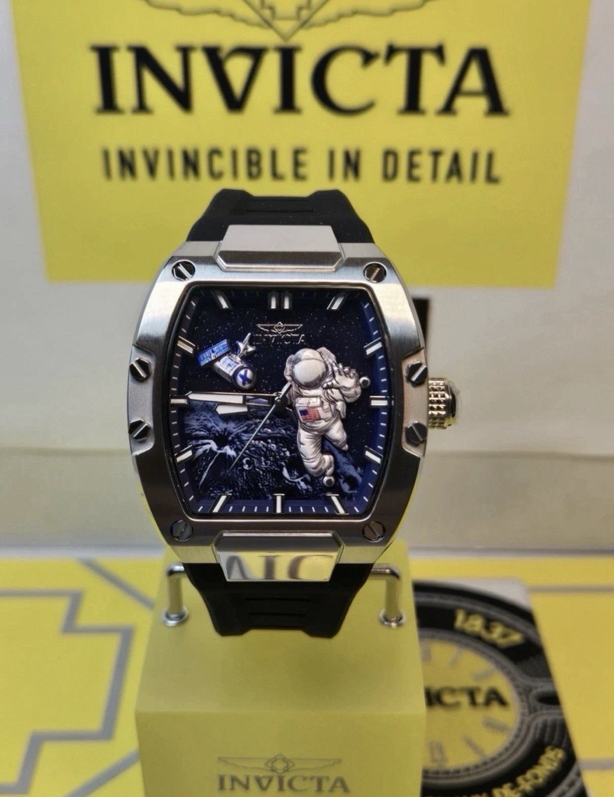 Invicta S1 Rally Moon Lander Artemis II 43mm Quartz Blue Dial Black Silicone Box