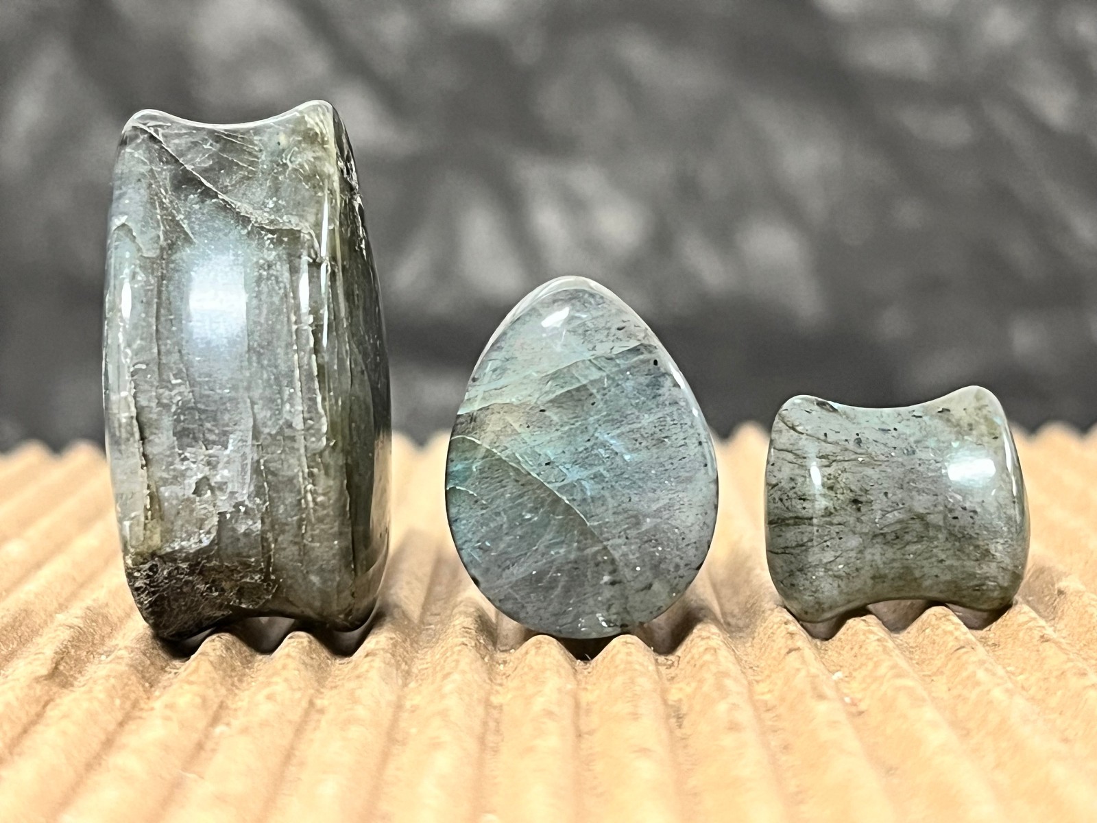 PAIR Tear Drop Labradorite Natural Stone Double Flare Plugs Organic Gauges
