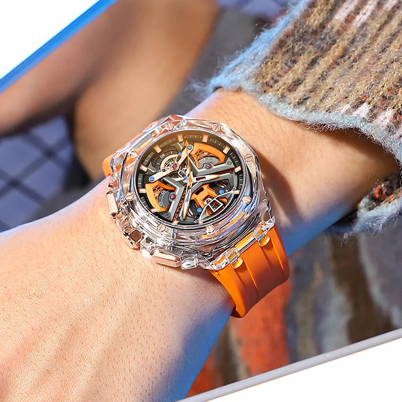 Men’s Transparent Case Watch Night Glow Fashion Sports Waterproof Casual