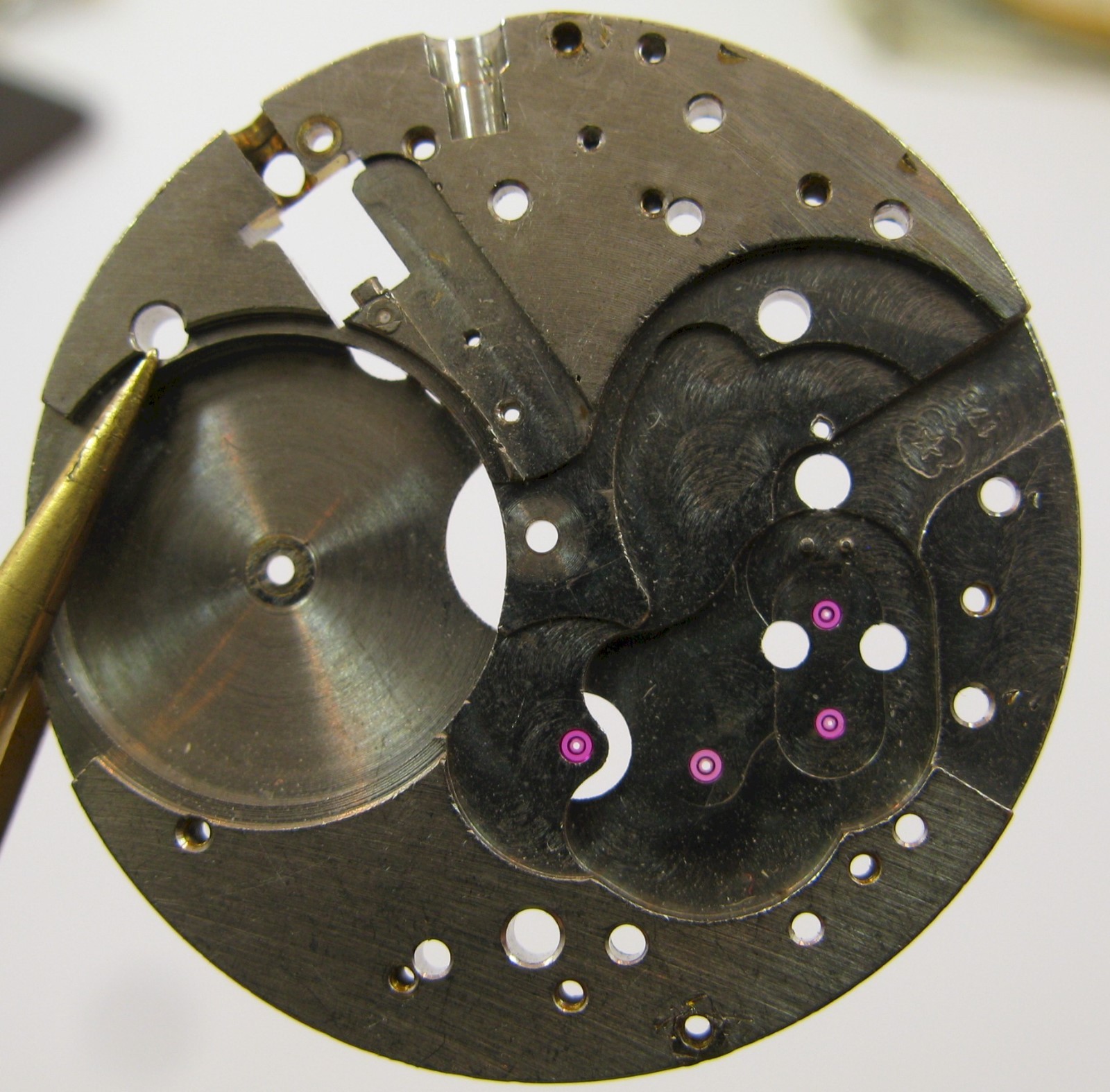 Venus 175 chronograph watch part main plate #100 for single pusher hack second