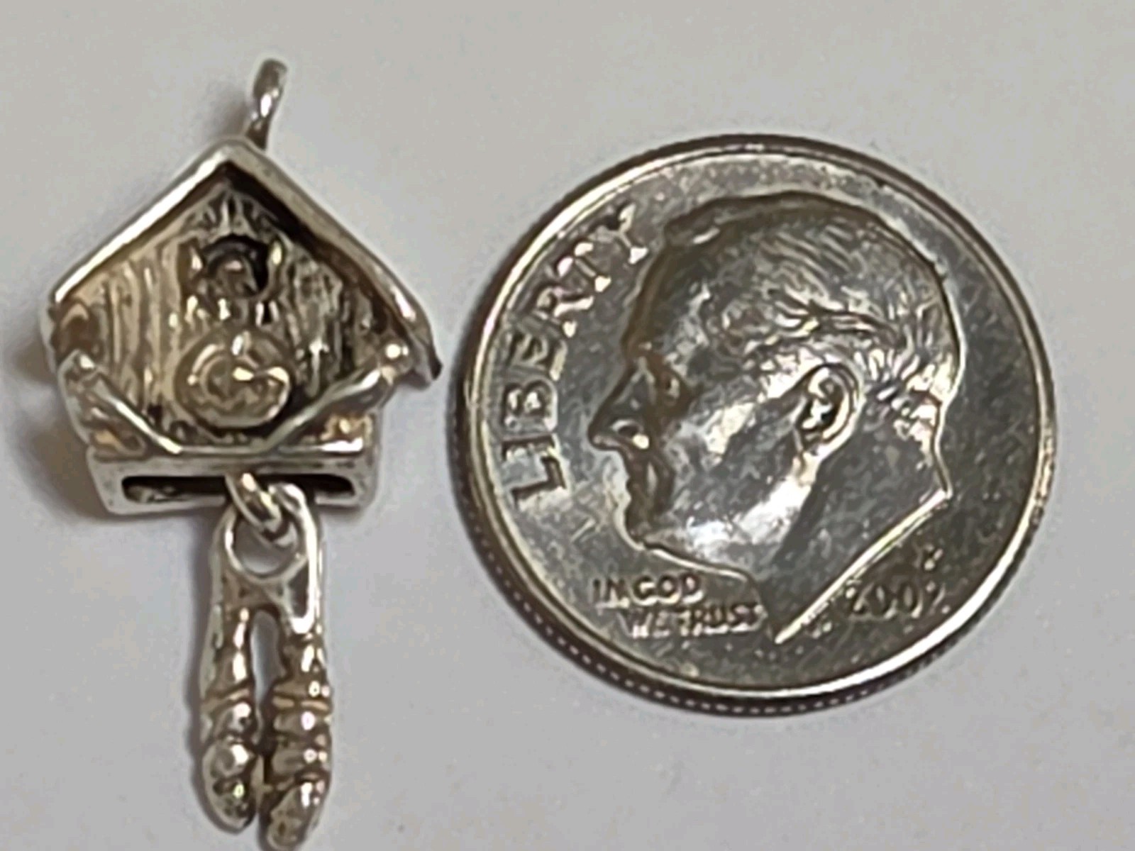 Sterling Silver ~ Cuckoo Clock Charm ~ VERY NICE BIRDS~ Pendulum Moves ~ VINTAGE