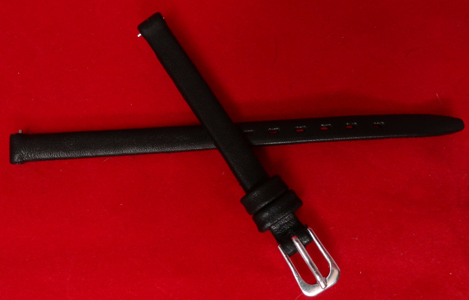 New Ladies Black Genuine Leather Calf Calfskin 6mm Watch Band Silver Tone Buckle