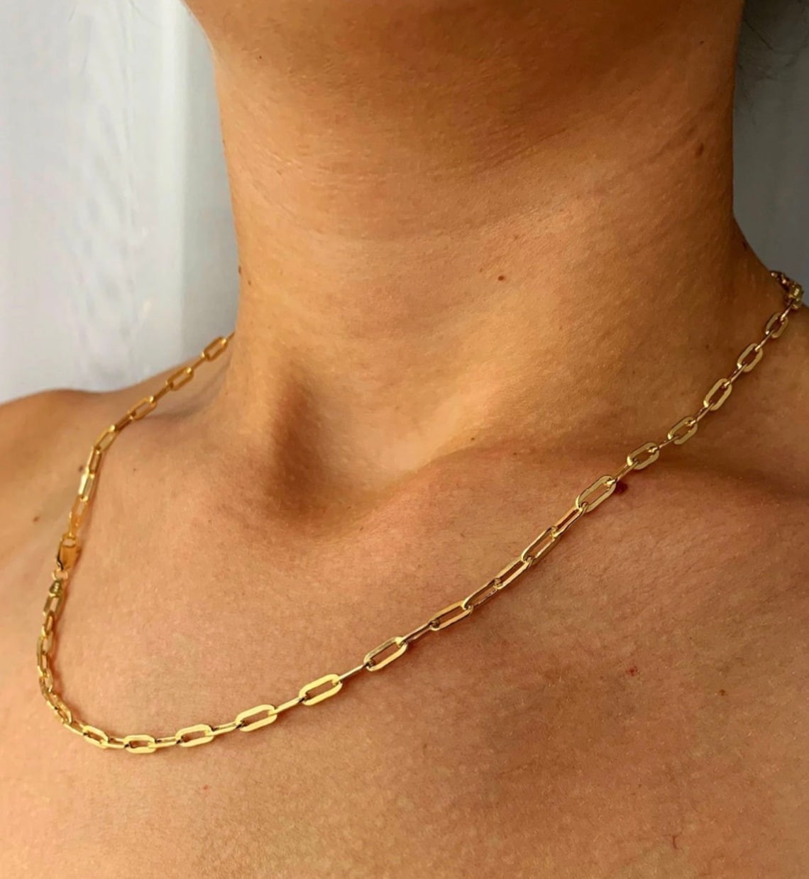 3.8mm Paperclip Link Chain Necklace 10K Real Yellow Gold 20” Inches – Italy