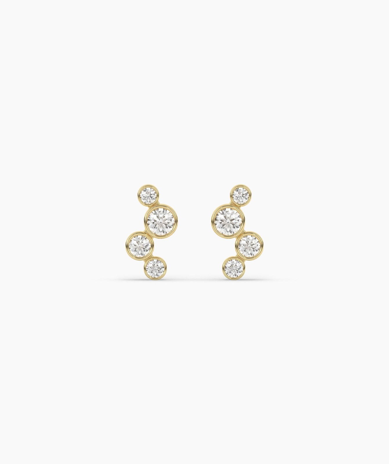 14K Gold Round Lab Grown Diamond Four Stone Bezel Diamond Climber Stud Earrings