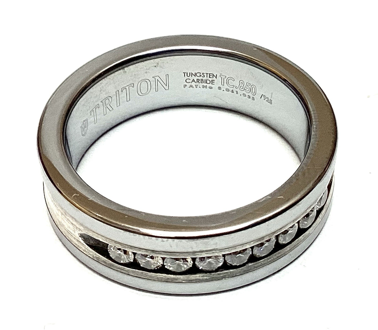 Triton Tungsten Carbide and 925 Sterling Silver Natural 9 Diamond Ring Sz 13