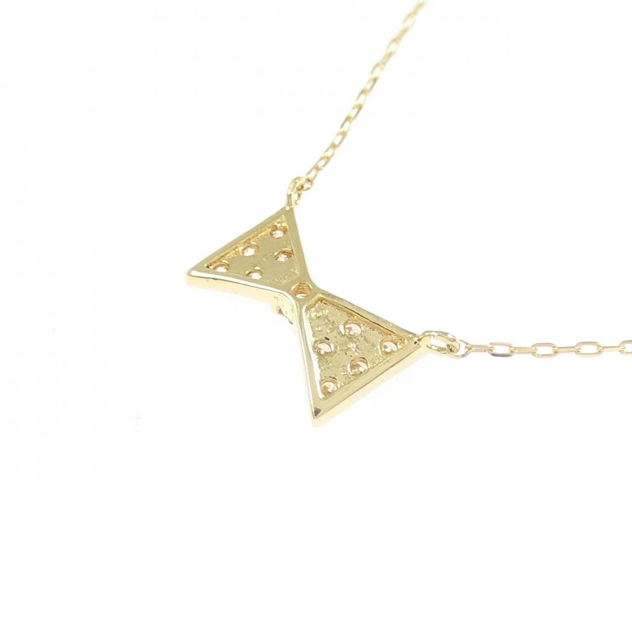 Authentic K18YG Ribbon Diamond Necklace 0.10CT #230-000-525-2359