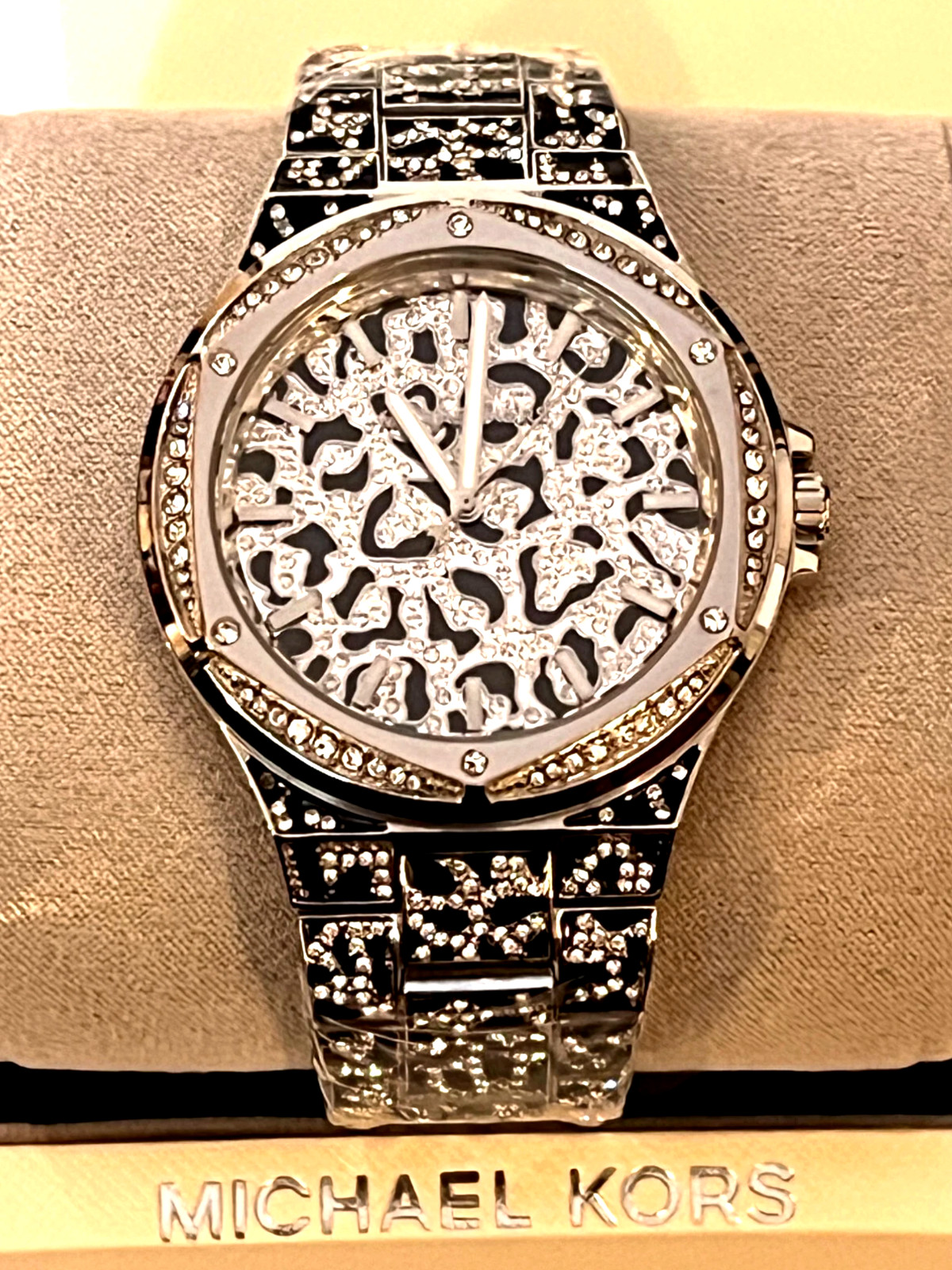 MICHAEL KORS MK7408 Lennox Animal Pavé SILVER-Tone Ladies Watch BNWT G/Box $550