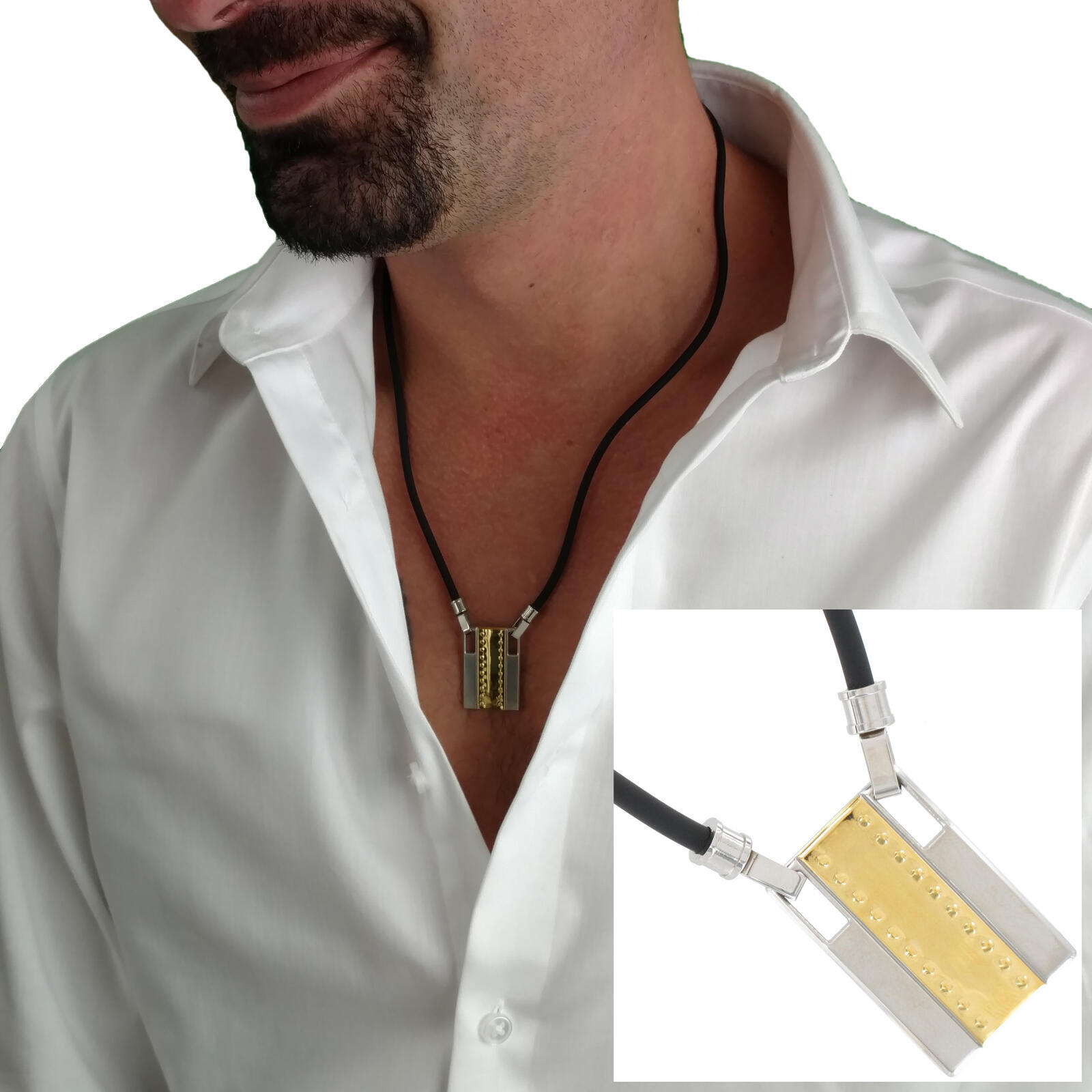 Rochet Siderale Techno Gold Tone Stainless Steel Steel Pendant 1″ Necklace 20″