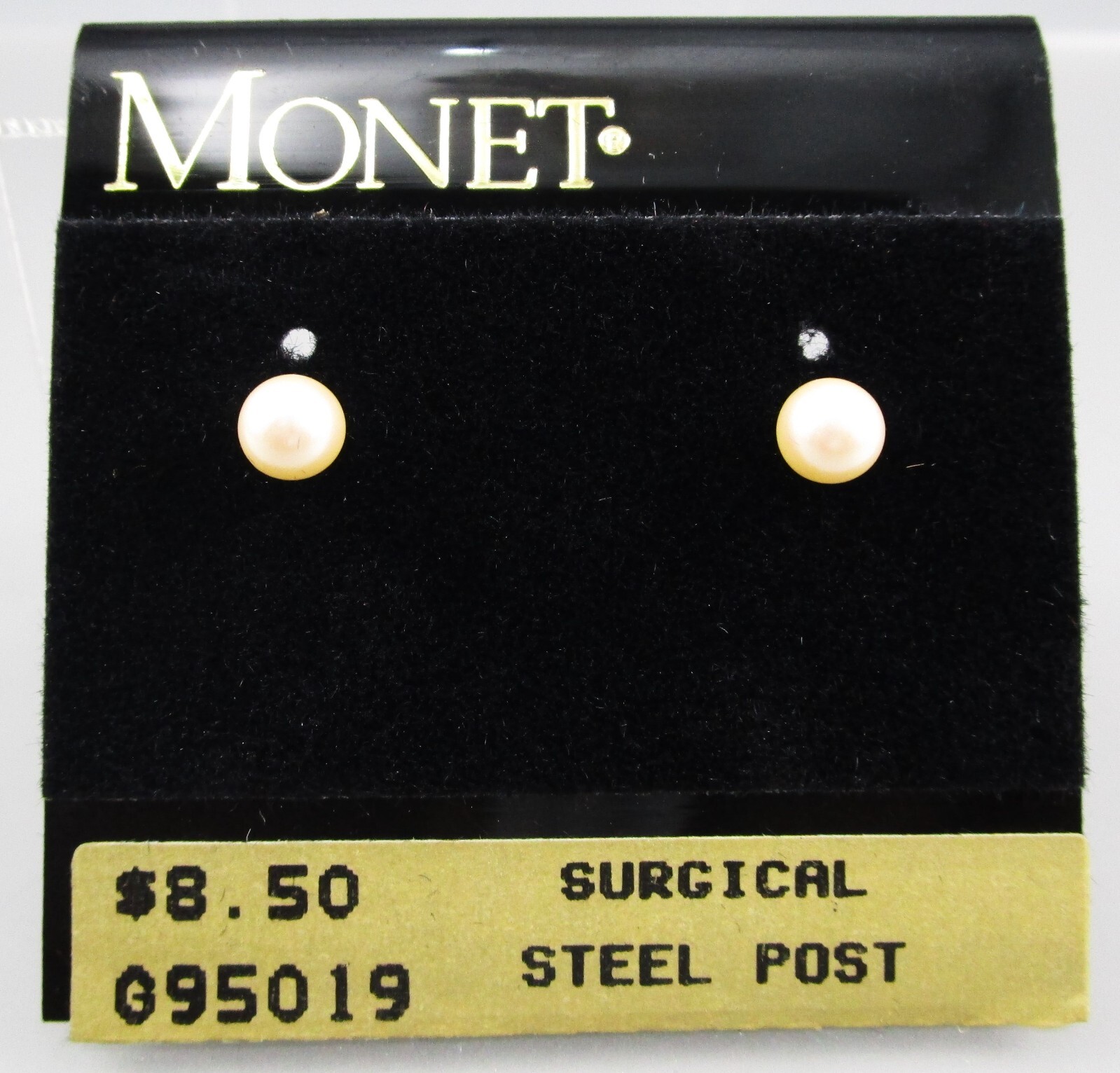 LAST 1 NOS Vintage 90s MONET Gold Tone 4 mm Round Faux Pearl Stud Earrings 78i