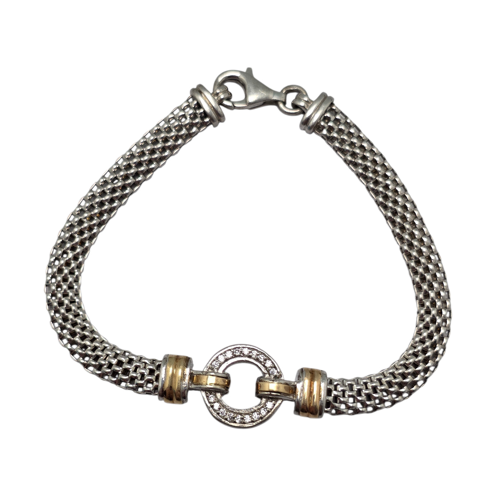 AMAZING FUZION TWO-TONED 14K GOLD/STERLING MOSSANITE 7″ BRACELET 11GR #1966