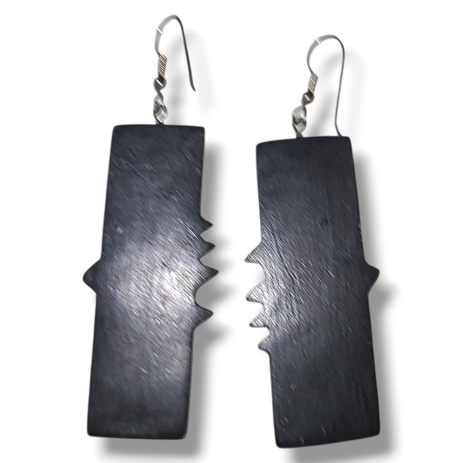 Vintage ’80s ’90s Black Pink Blue Geometric Painted Wood Dangle Earrings