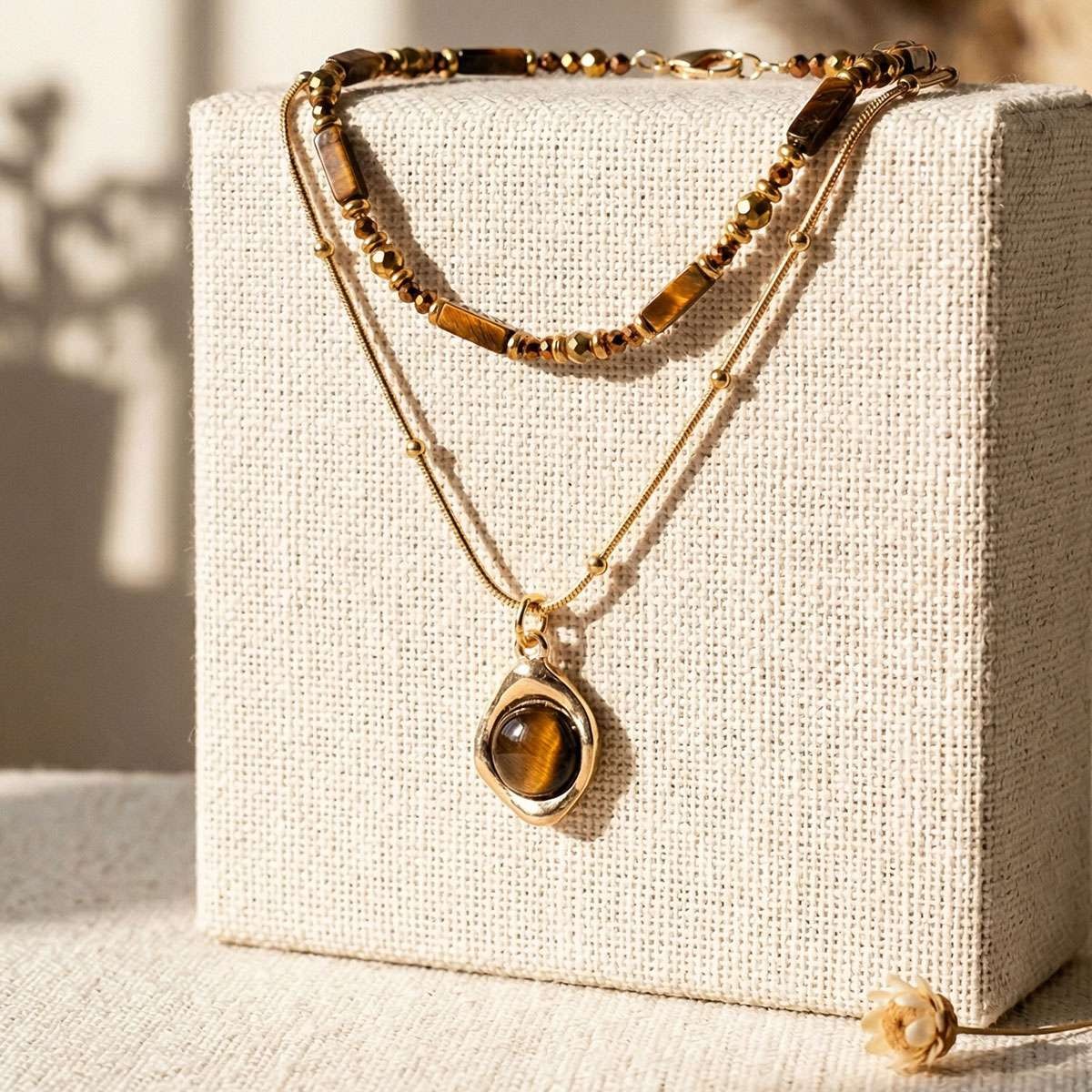Natural Tiger Eye Pendant Healing Necklace Organic Protective Stone Amulet Gift