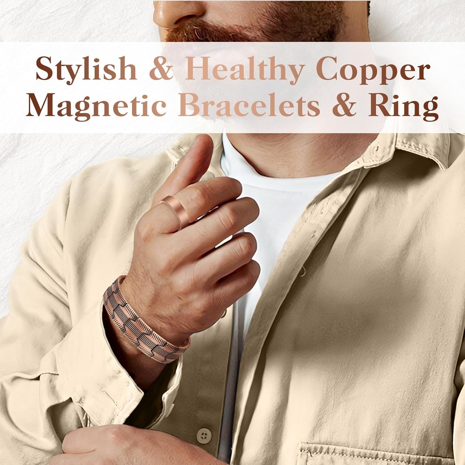 99% Copper Magnetic Bracelet+Ring 3X Arthritis Relief Adjustable w/ Tool & Box