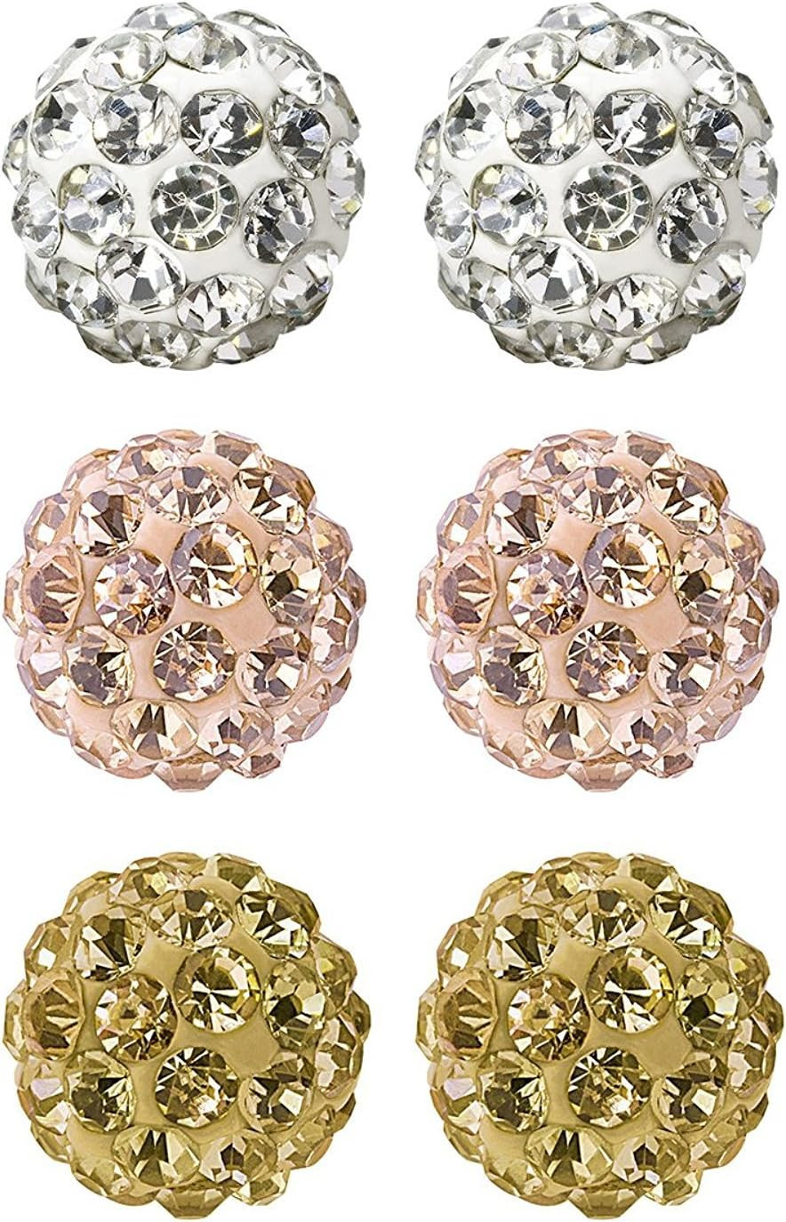 Rhinestones Crystal Ball Stud Earrings Set Fireball Disco Ball Pave Bead Earr…