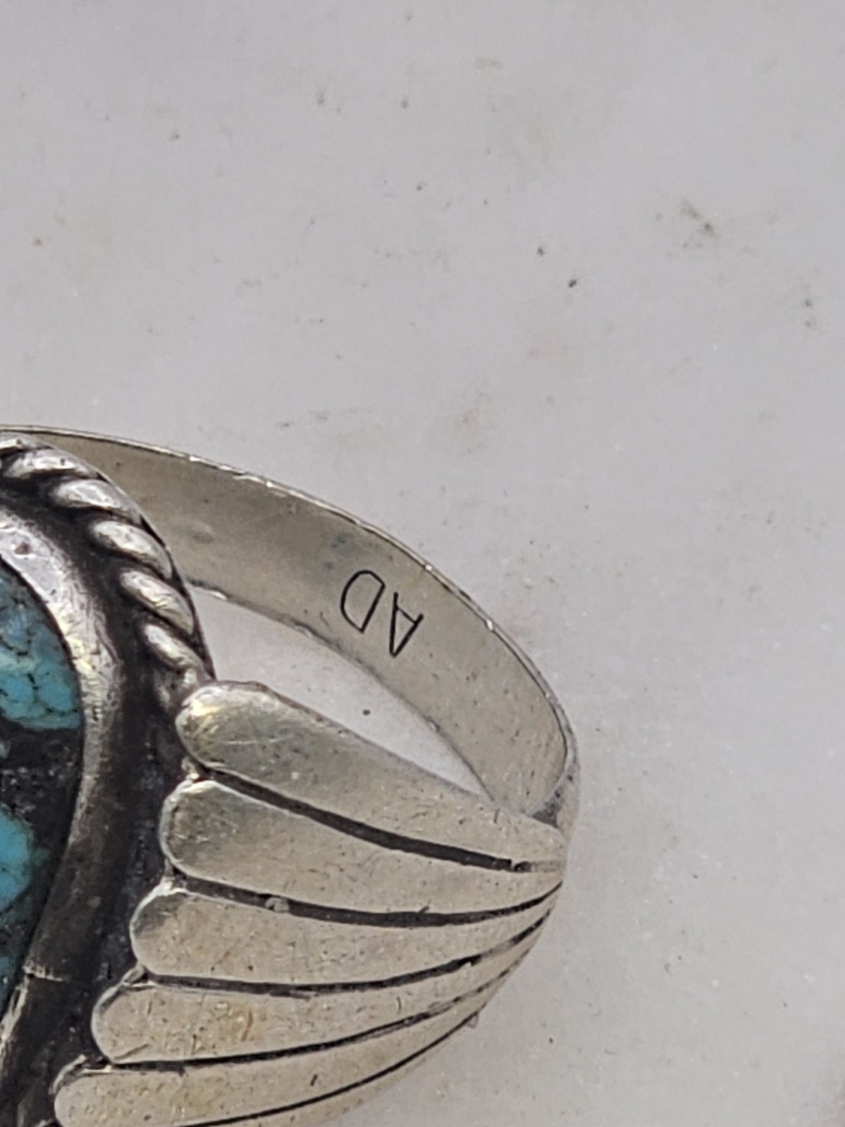 VTG Navajo AD Sterling Silver Turquoise Shadowbox Ring 11.5 Signed Old 8.05g Men