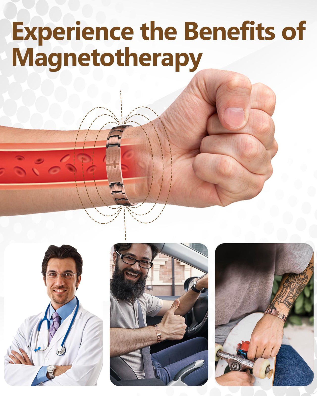99% Copper Magnetic Bracelet+Ring 3X Arthritis Relief Adjustable w/ Tool & Box