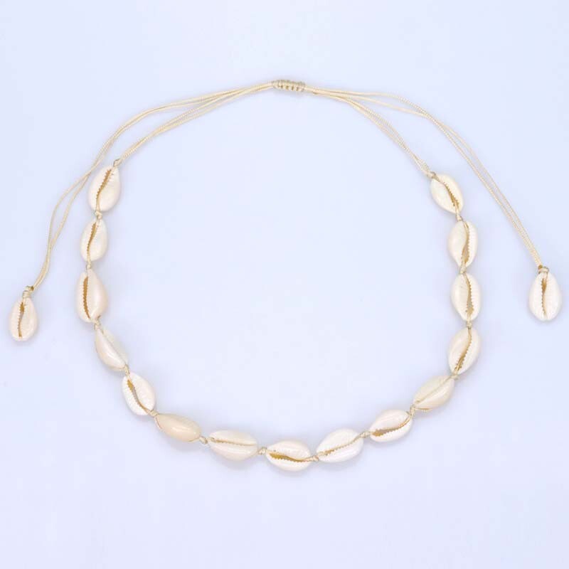 Cowrie Shell Choker Boho White String Necklace Surfer Beach Conch Puka, Hawaiian