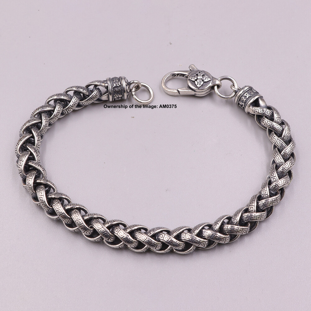 Real 925 Sterling Silver Bracelet Men Women 7mm Wheat Link Chain 7.87inch